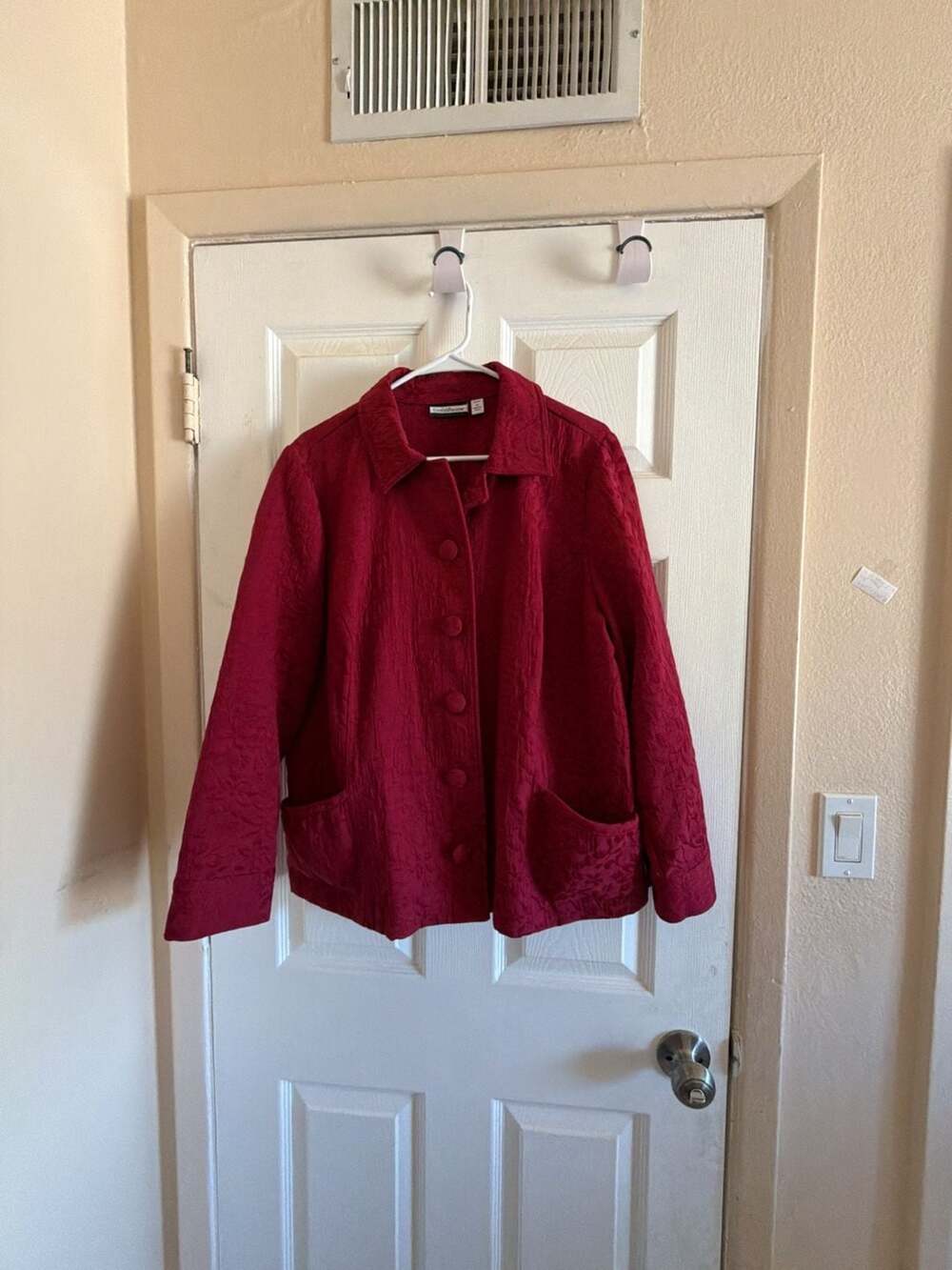 Croft & Barrow Red Floral Jacquard Button Up Jacket Women's Size 1X